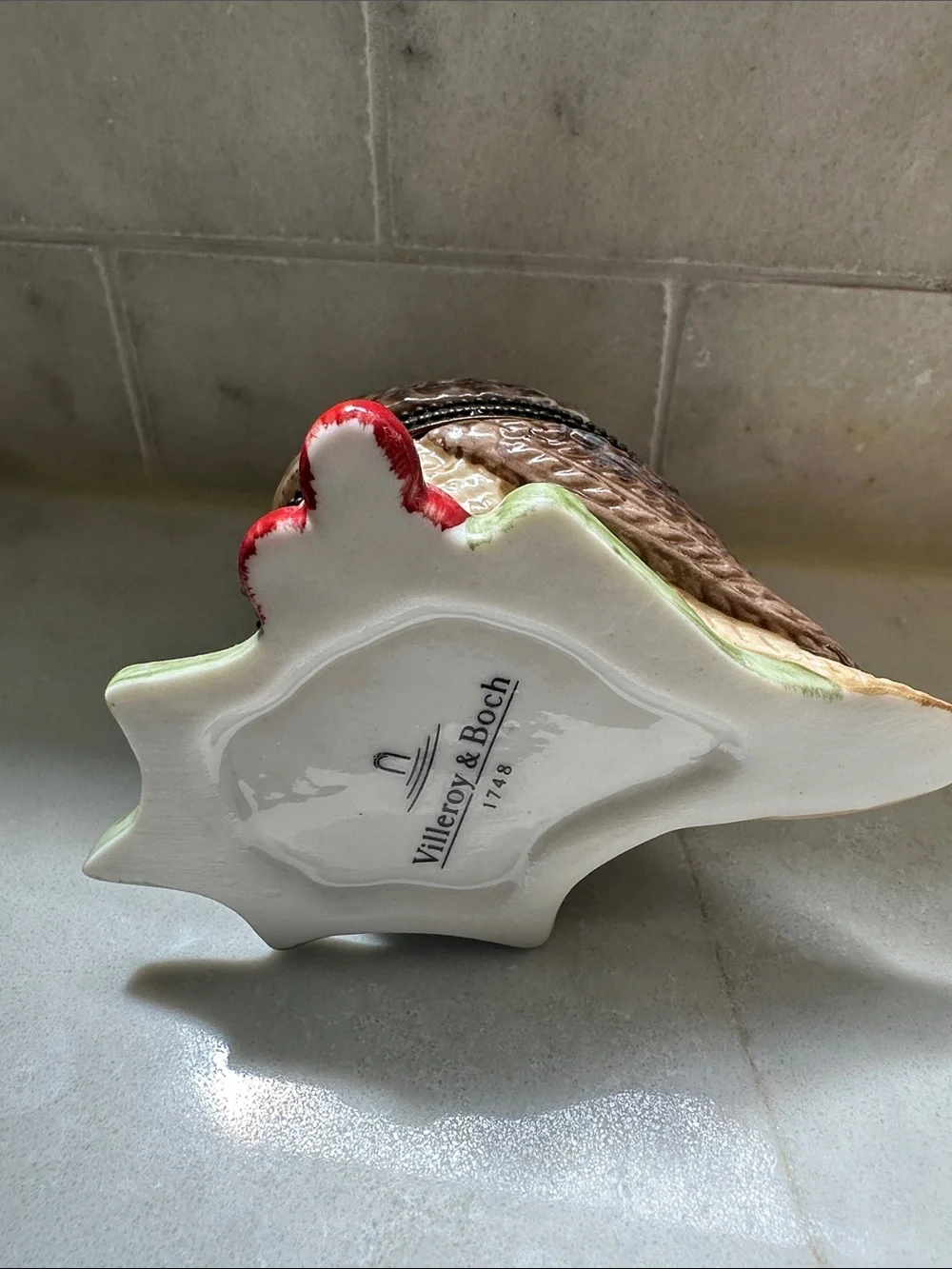Villeroy & Boch Brown and Cream Owl Trinket Box with Leaf and Berry Base